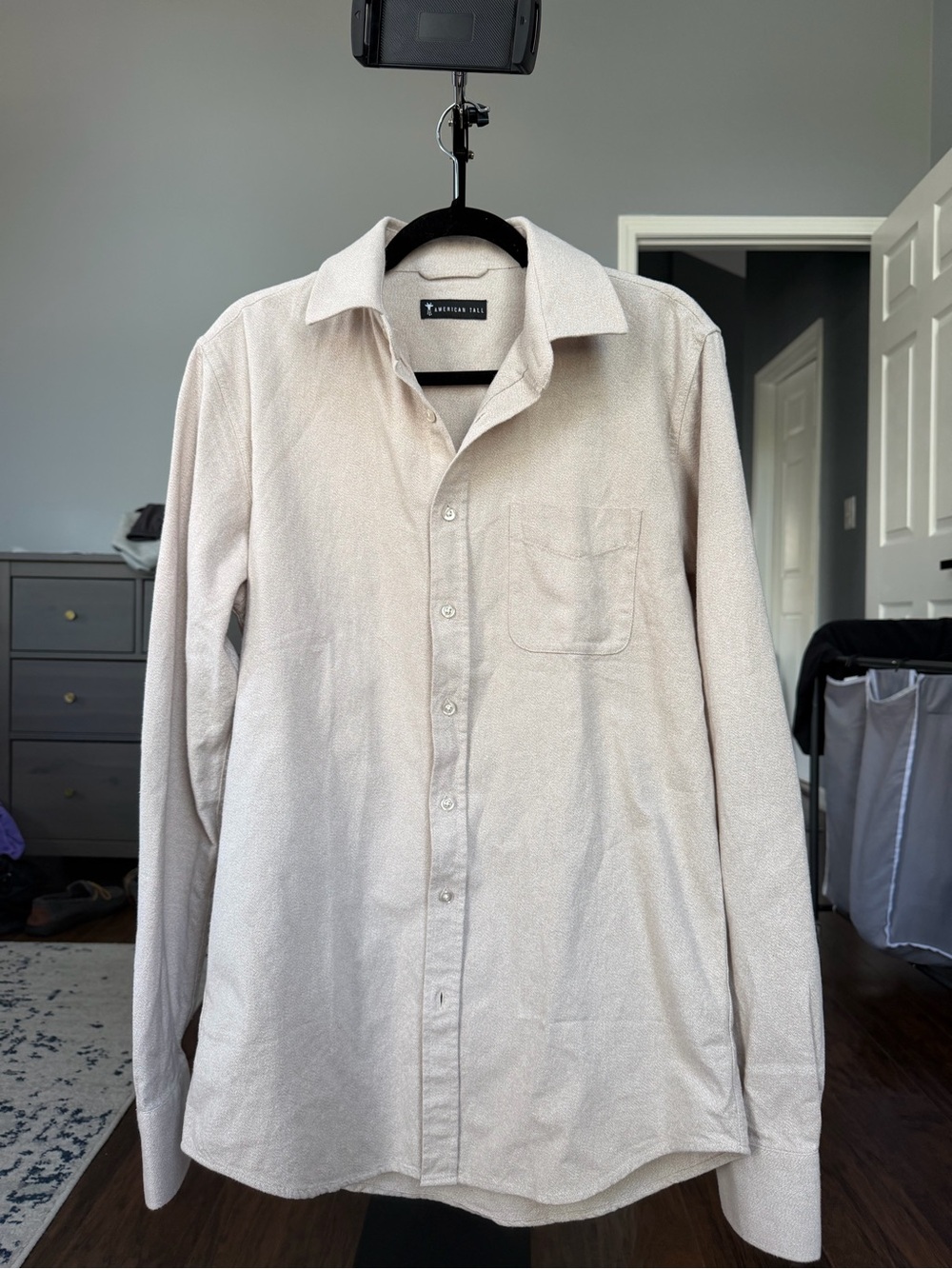 Men's Long-Sleeve Button-Up Shirt in Light Beige